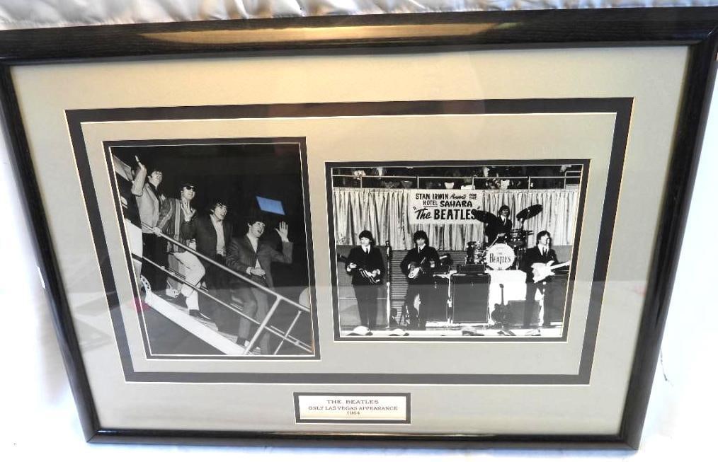 Framed Archival Prints of BEATLES, includes certificate: Framed Archival Prints of BEATLES, includes certificate of authenticity is authorized print from Las Vegas News Bureau, in frame approx. 19.5" x 27.5", small knick in frame