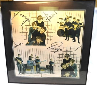 Framed piece of vintage BEATLES wallpaper from 1964