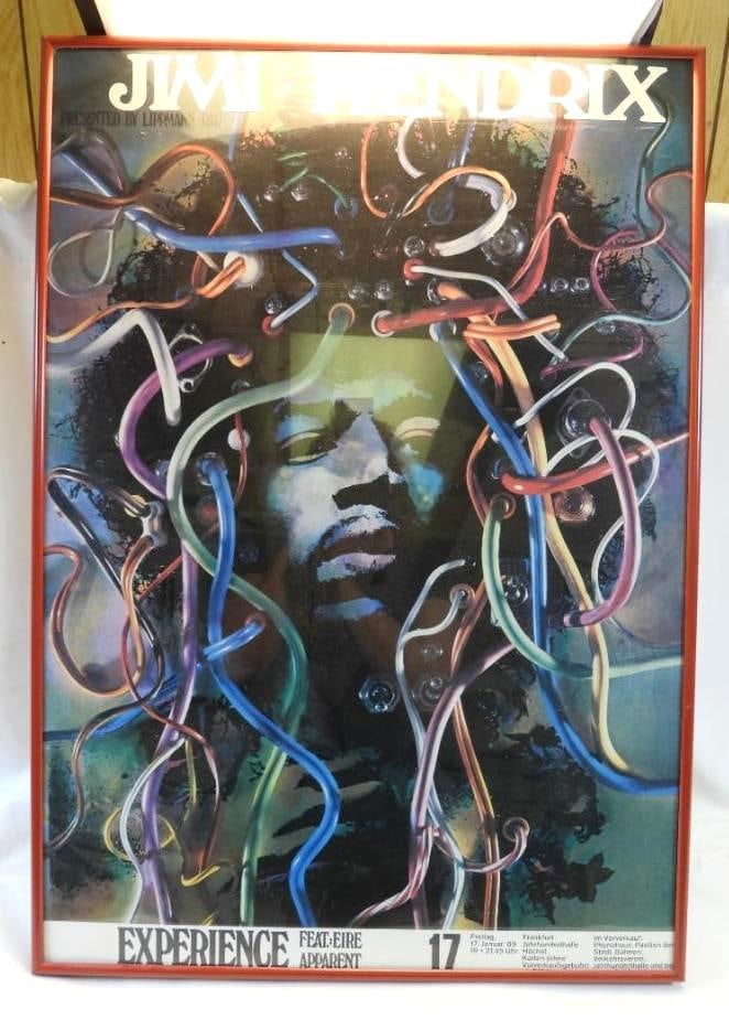 Framed JIMI HENDRIX poster, promoting "The JIMI HENDRIX EXPERIENCE": Framed JIMI HENDRIX poster, promoting "The JIMI HENDRIX EXPERIENCE", in frame approx. 19.5" x 27.75"