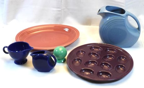 LOT OF 6 Variety of FIESTA WARE including purple egg holder