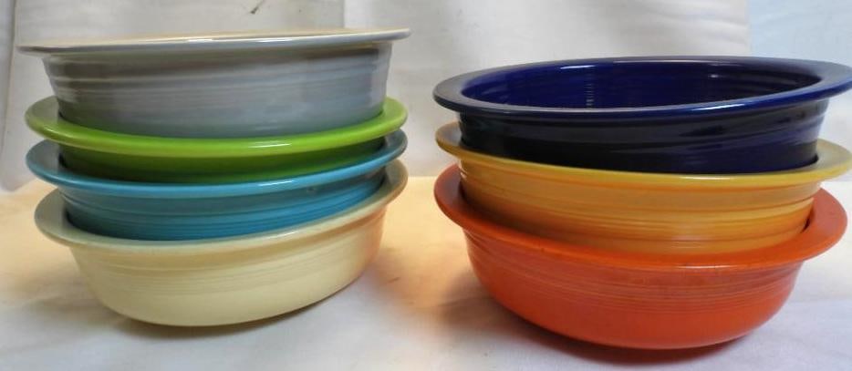 LOT OF 9 FIESTA WARE 8.5" bowls in different colors: LOT OF 9 FIESTA WARE 8.5" bowls in different colors, see photos for wear due to age/use