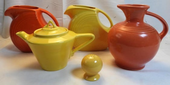 LOT OF 5 FIESTA WARE including four pitchers and a salt shaker