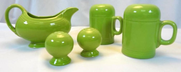 LOT OF 5 FIESTA WARE lime green including creamer and salt and pepper shakers