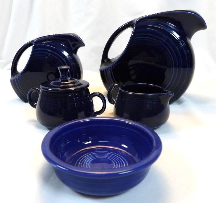 LOT OF 5 FIESTA WARE including cobalt blue pitchers and cream/sugar bowl (1 of 12)