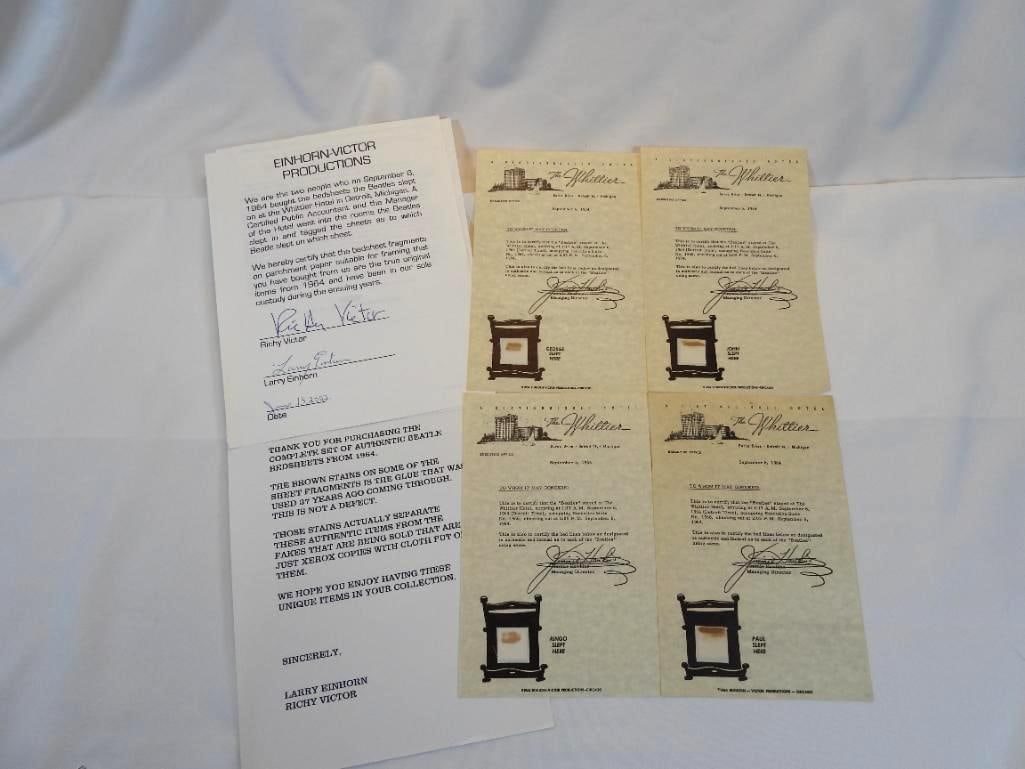 Rare BEATLES WHITTIER Hotel bedsheets BEATLES slept on (1 of 7)