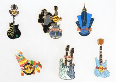 LOT of 6 Hard Rock Café pins including New York, Niagara Falls, and DC