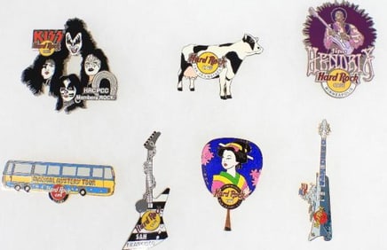 LOT of 7 Hard Rock Café pins featuring BEATLES, KISS, and more