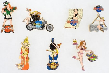 LOT OF 7 Hard Rock Café pins including Happy New Year and Make a Wish