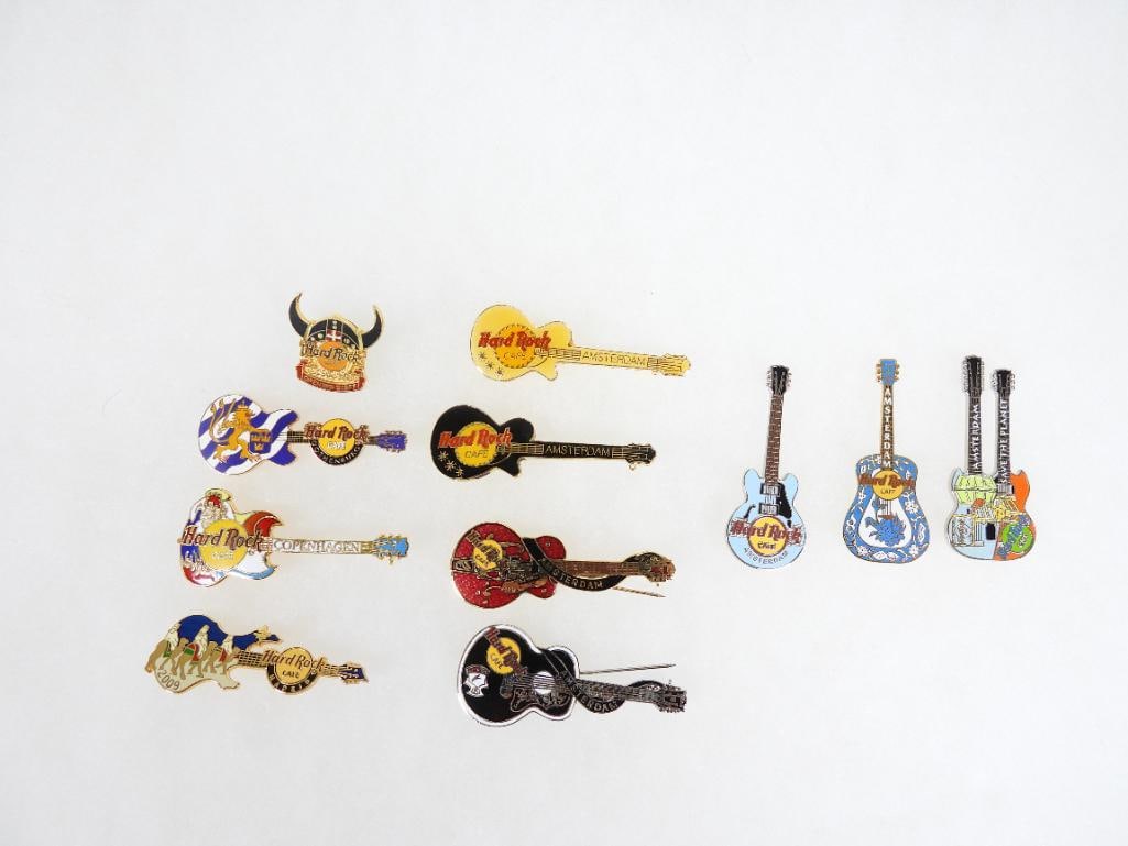 LOT OF 11 Hard Rock Café pins including Copenhagen, Amsterdam and Gothenburg: LOT OF 11 Hard Rock Café pins including Copenhagen, Amsterdam and Gothenburg, see photos for designs