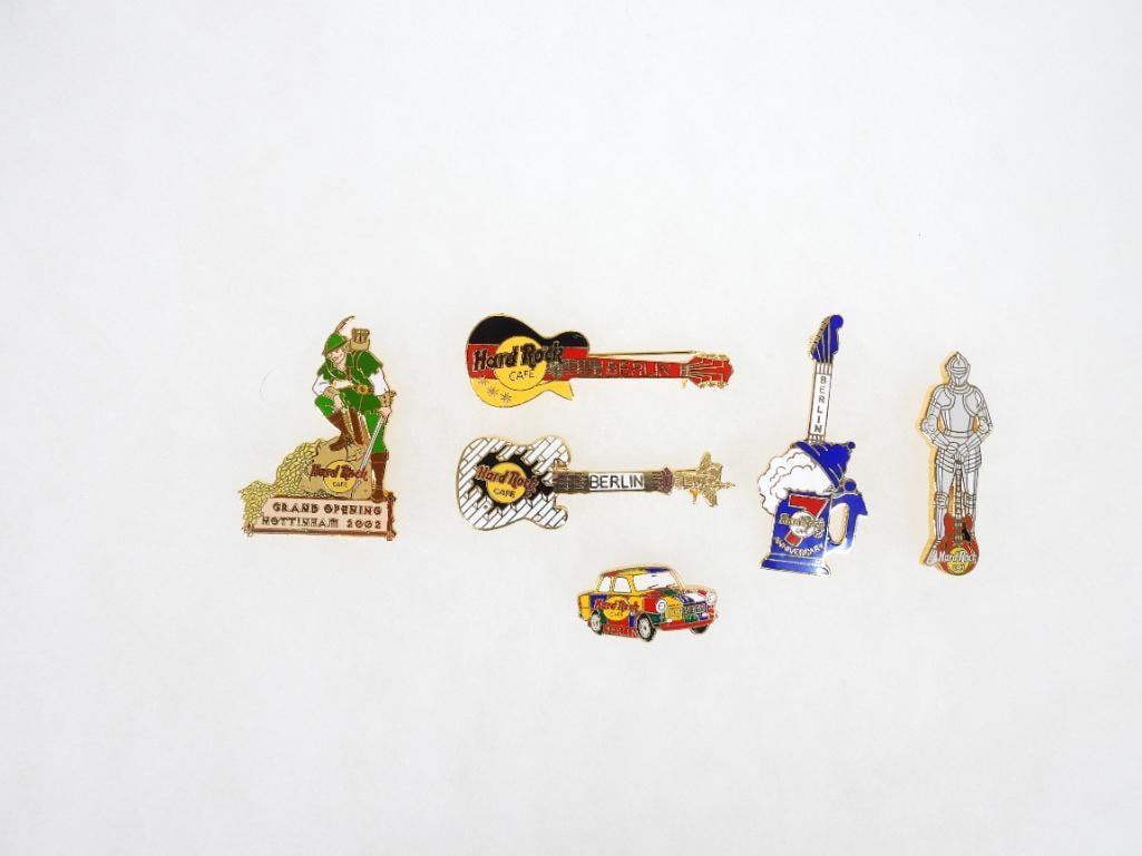 LOT OF 6 Hard Rock Café pins including Berlin and Nottingham: LOT OF 6 Hard Rock Café pins including Berlin and Nottingham, see photos for designs