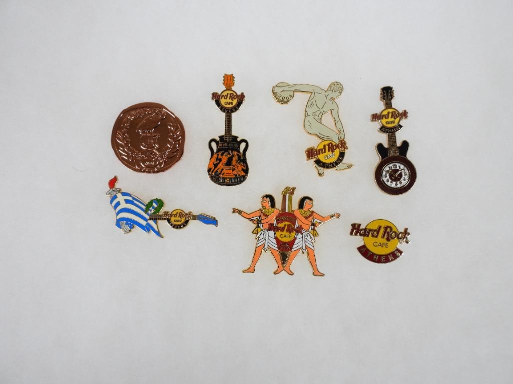 LOTof 7 Hard Rock Café pins including Athens and Sharm Al Sheikh: LOTof 7 Hard Rock Café pins including Athens and Sharm Al Sheikh, see photos for designs and markings including C6A36 and C52ZYH
