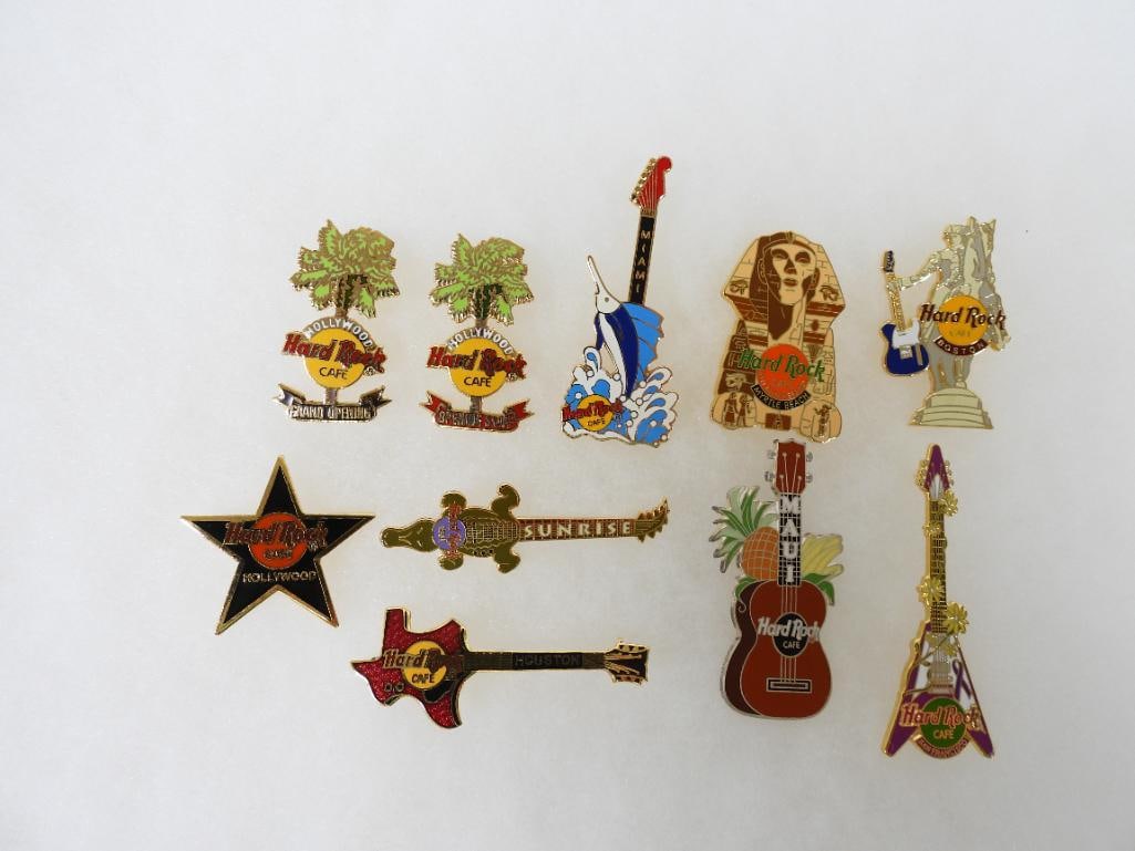 LOT OF 10 Hard Rock Café pins including Hollywood Grand Opening: LOT OF 10 Hard Rock Café pins including Hollywood Grand Opening, Miami, Houston, Myrtle Beach (see photos for designs)