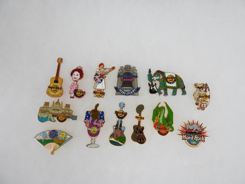 LOT OF 13 Hard Rock Café pins including Surfers Paradise, Budapest: LOT OF 13 Hard Rock Café pins including Surfers Paradise, Budapest. See photos for designs and markings including X2JXW, CBFAH, M95RC, etc.