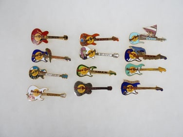 LOT OF 12 Hard Rock Café pins including Miami, Boston, New Orleans