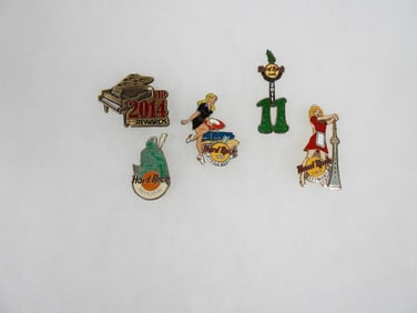 LOT OF 5 Hard Rock Café pins including VIP 2014 Rewards