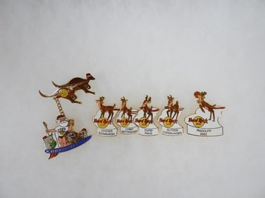 LOT OF 6 Hard Rock Café pins including Christmas '99 and Reindeer