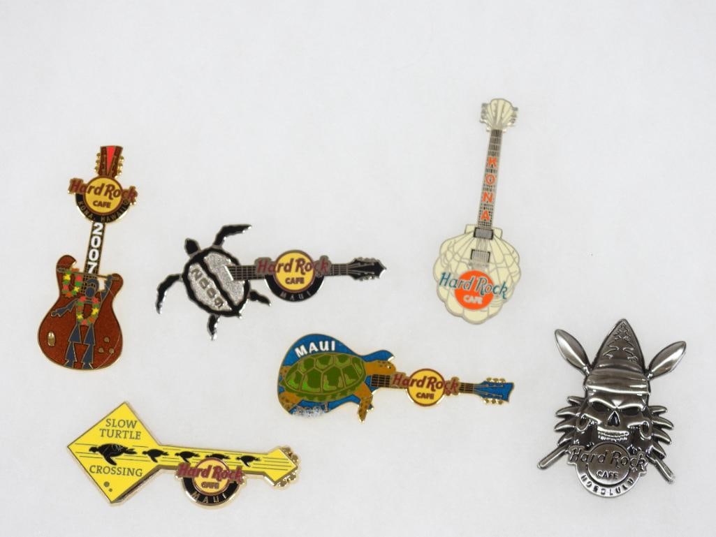 LOT OF 6 Hawaiian Hard Rock Café pins including Kono and Maui: LOT OF 6 Hawaiian Hard Rock Café pins including Kono, Maui, Honolulu (see photos for designs)