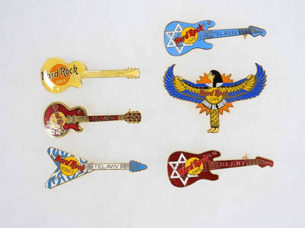 LOT OF 6 Hard Rock Café pins including Tel Aviv and Reykjavik: LOT OF 6 Hard Rock Café pins including Tel Aviv, Reykjaviki, Sharm Al Sheikh (see photos for designs)
