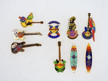 LOT OF 9 Hard Rock Café pins including Pray for Surf and Opening Staff pin