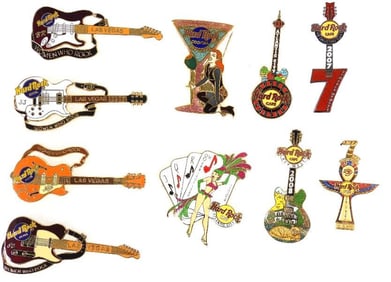 LOT OF 10 Hard Rock Café pins including Atlantic City and Las Vegas