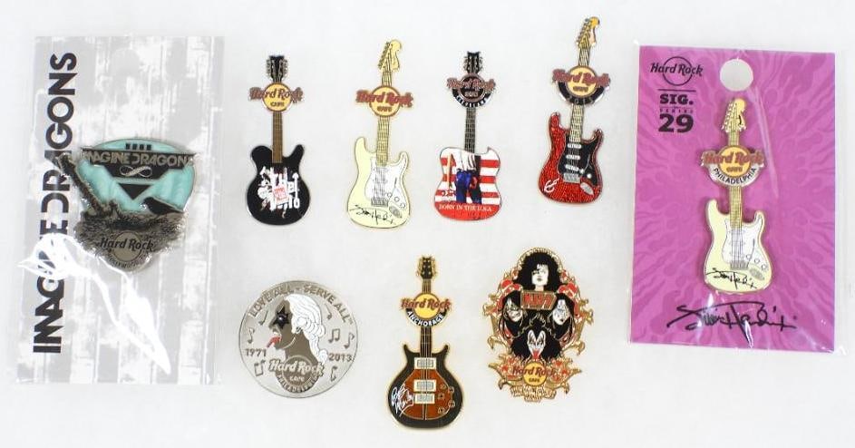 LOT OF 9 Hard Rock Café pins including Jimi Hendrix, Kiss and more: LOT OF 9 Hard Rock Café pins including Jimi Hendrix, Kiss, Imagine Dragons, Bob Marley, Bruce Springsteen (see photos for designs)