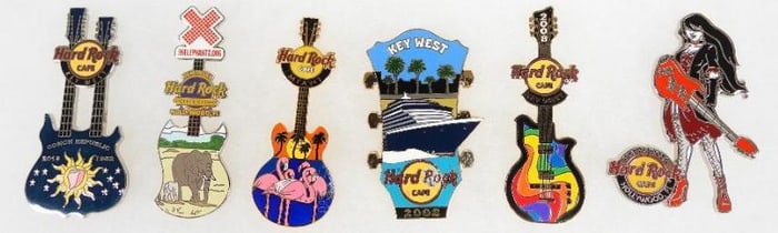 LOT OF 6 Hard Rock Café pins including Conch Republic and Hollywood