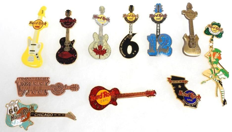 LOT OF 11 Hard Rock Café pins including Pin Collectors Club and Anniversary pins: LOT OF 11 Hard Rock Café pins including Pin Collectors Club, 8th Anniversary Lake Tahoe, Sacramento Opening Staff and more (see photos for designs)