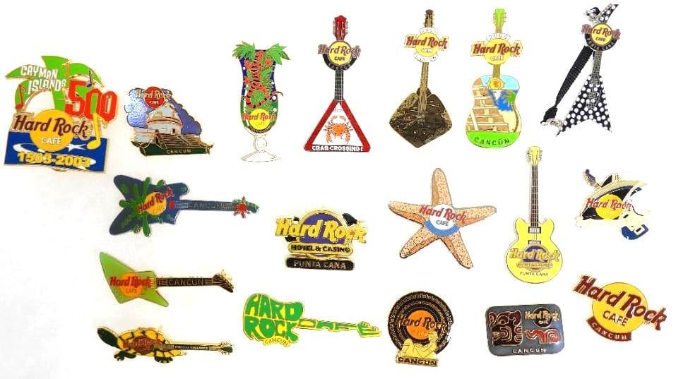 LOT OF 17 Hard Rock Café pins include Cancun and Punta Cana: LOT OF 17 Hard Rock Café pins include Cancun, Punta Cana, Puerto Vallarta, and Cayman islands (see photos for designs)
