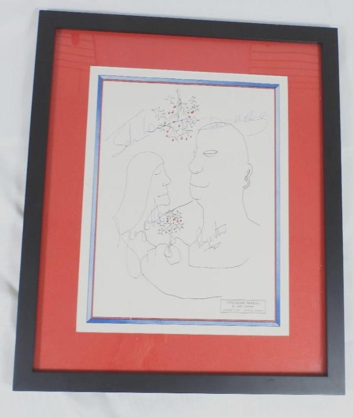 Framed Lithograph Drawing by John LENNON with signatures (1 of 8)