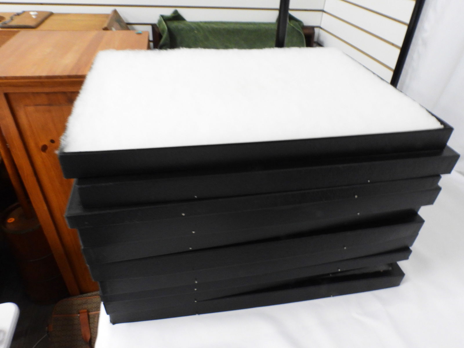 Lot of 8 Black board, glass lidded Display boxes with inserts (1 of 2)