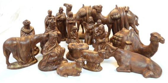 Vintage 18-Piece Hand painted Ceramic Nativity Set