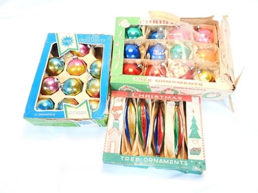 Vintage Christmas ornaments in three boxes
