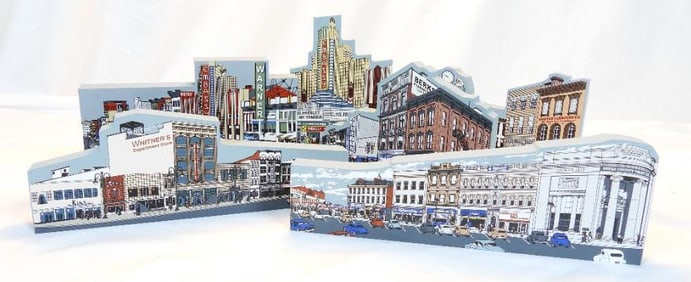 LOT of 6 Hometowne Collectibles Wood painted old time Reading penn st. buildings