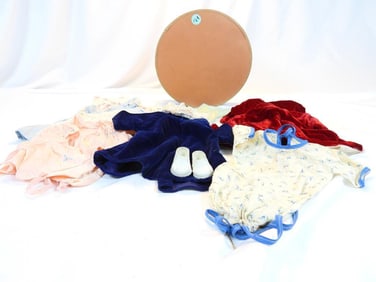 Vintage zippered case with doll clothes and shoes