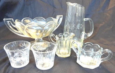 LOT of 6 clear cut glassware including Princess House pitcher