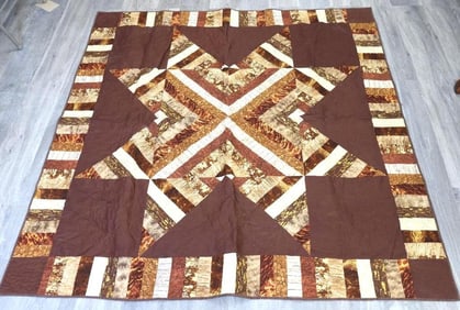 Brown patchwork quilt 65" x 65"