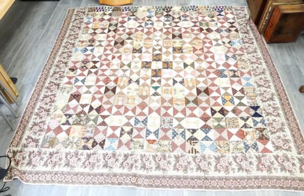 Vintage multi colored hand-stitched patchwork quilt 99" x 101"