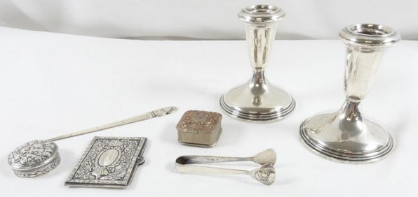 LOT OF 7 sterling silver including candlesticks, letter opener, etc.