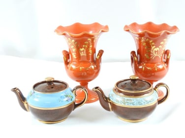 LOT OF 4 including 2 Sadler Staffordshire teapots and 2 vases