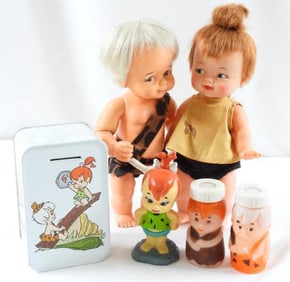 LOT OF 6 Flintstones Vintage toys including Pebbles and Bam-Bam