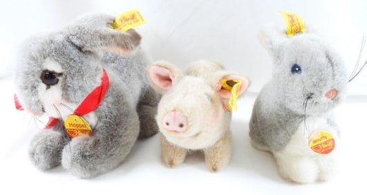 LOT OF 3 STEIFF: Hoppel 2957/13, Snuffy 2911/12, Piggy #1505/10