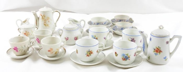 LOT of 29 children's toy china tea sets in 4 patterns