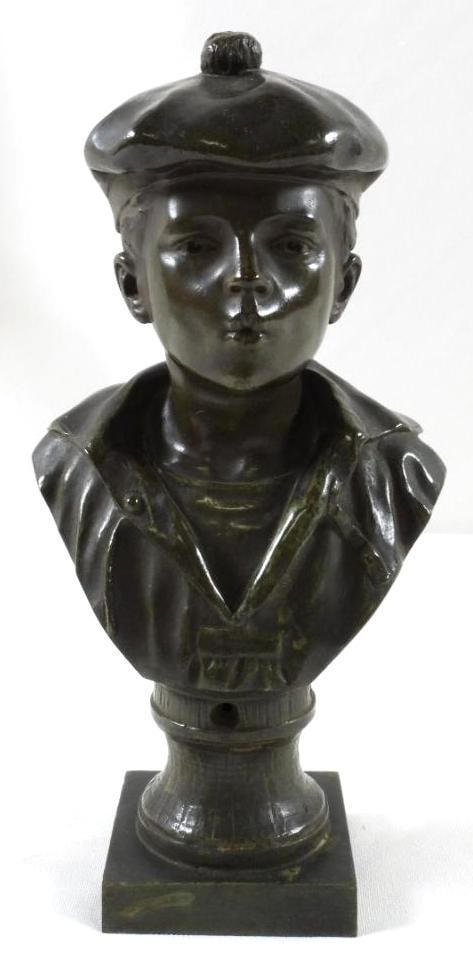 "Whistling Boy" bust, most likely bronze: "Whistling Boy" bust, most likely bronze, 8.5"Tx4"Lx2.5"W, "V. Szczbblewsi" engraved