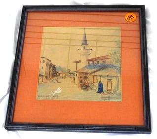 Framed Constantinople Seurtari watercolor painting by Stepan Kolesnikoff dated 1922