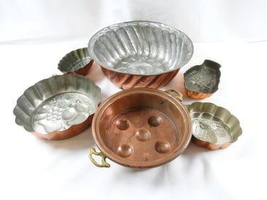 LOT OF 5 copper molds including fish, fruit, etc.