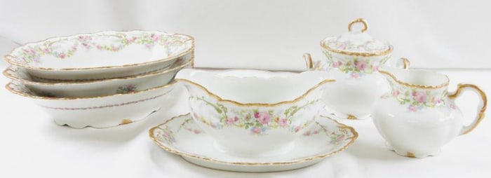 LOT of 6 France Depose rose patterned china serving pieces