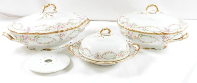 LOT OF 4 France Depose rose patterned china serving dishes P.G. Diener