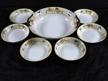 LOT OF 7-piece vintage 1930s Noritake China Hand painted in Swallow pattern