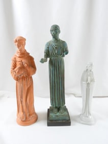 LOT OF 3 statues: Virgin Mary, Saint Francis of Assisi & Charioteer
