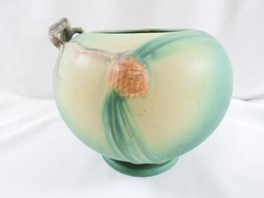 Vintage 40's Roseville Art Pinecone green pottery bowl 261-4